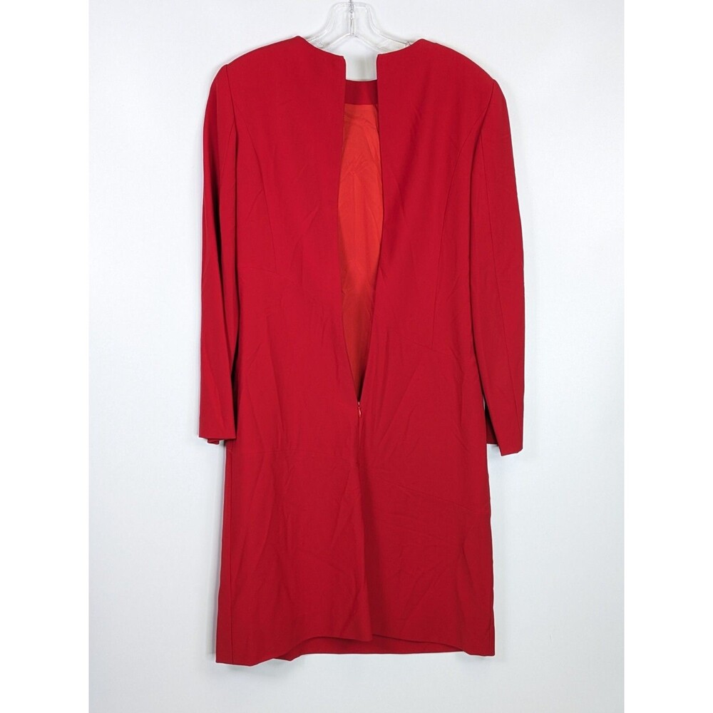 Vintage Rena Lange Dress Size 8 Red Long Sleeve Crepe Moonbeam Inset Patch - Picture 7 of 15